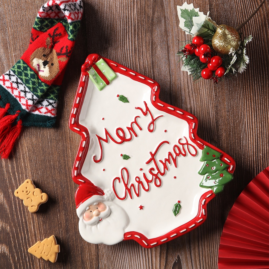 ❤Đĩa Sứ Hình Ông Già Noel Vẽ Tay Ba Chiều