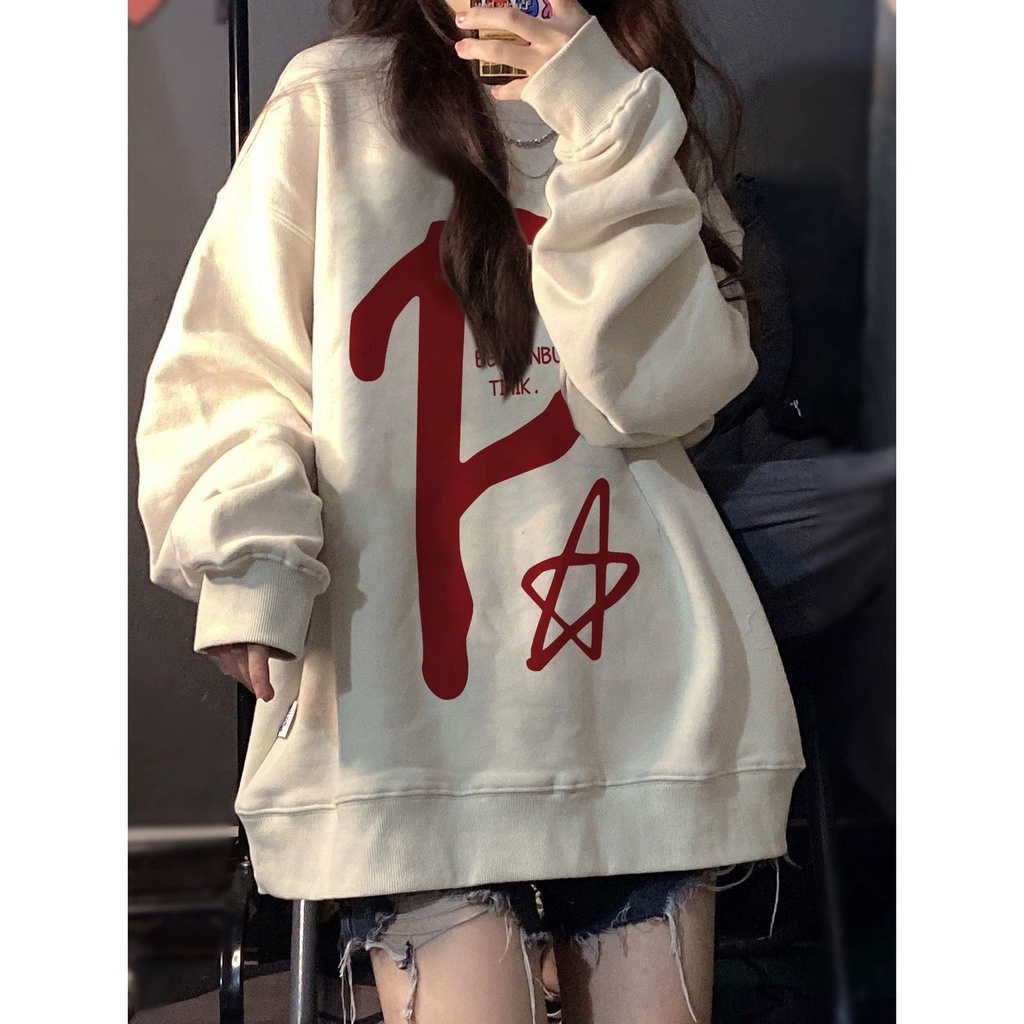 Áo sweater Lông Dày Cổ Tròn Dáng Rộng In Chữ Thời Trang Cho Nữ plus size