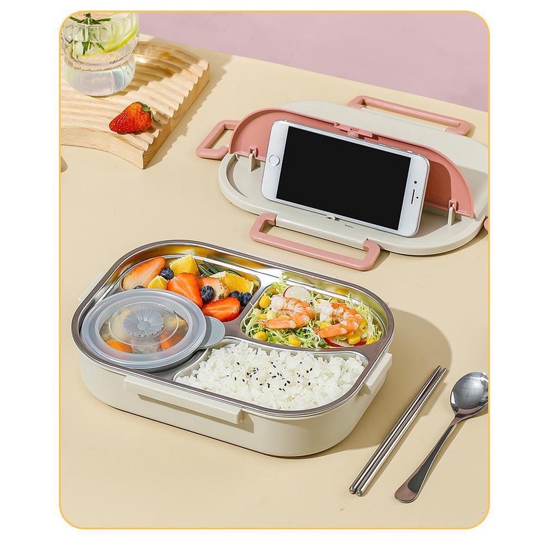 Hộp đựng cơm SHIKUMI inox304 1500ml kèm đũa thìa hộp đựng cơm văn phòng