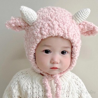 Hian- mũ beanie có vành che tai giữ ấm mùa đông hình sừng dê mềm mại dễ thương cho bé