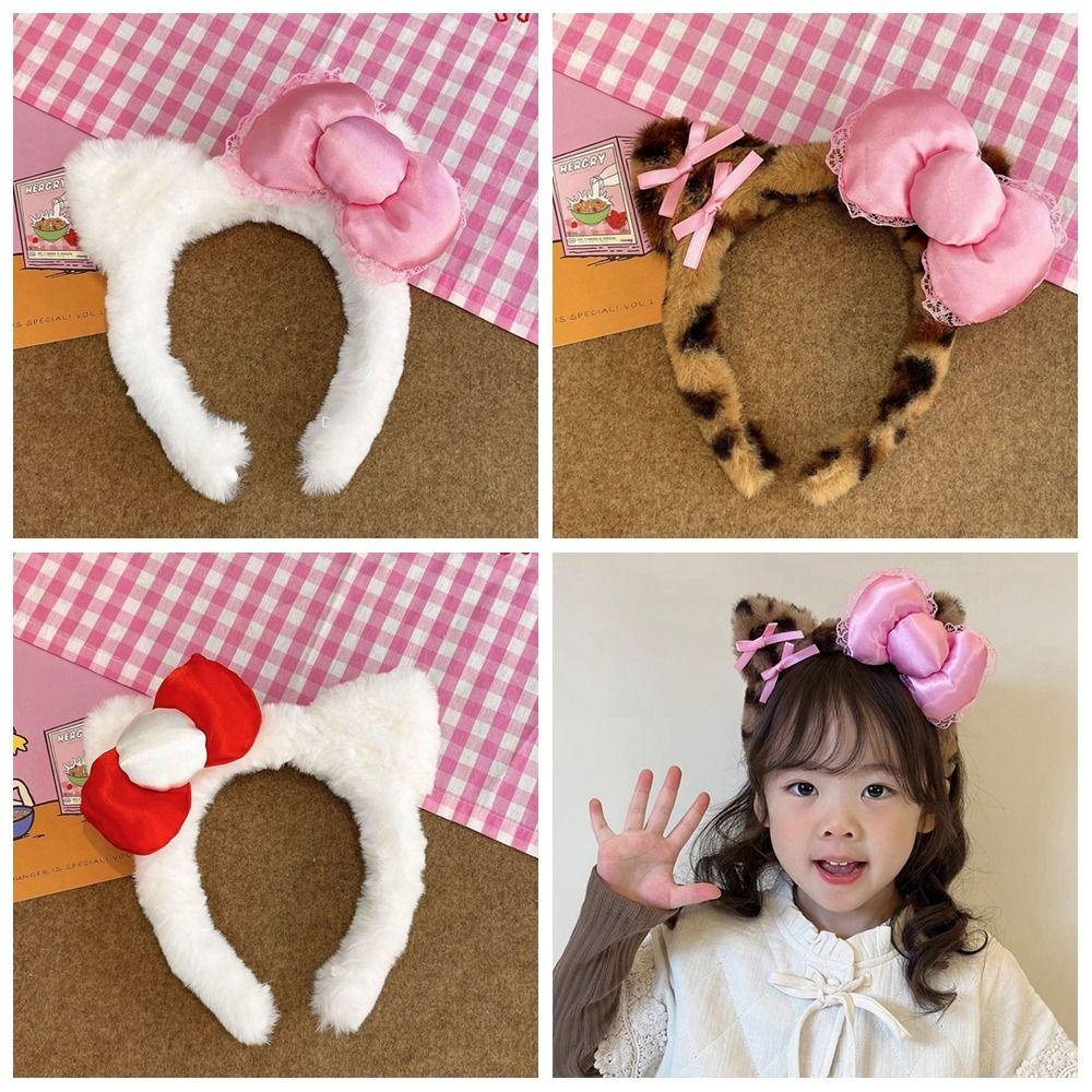 Băng Đô Cài Tóc Bằng Vải Bông Đính Nơ Tai Mèo kitty