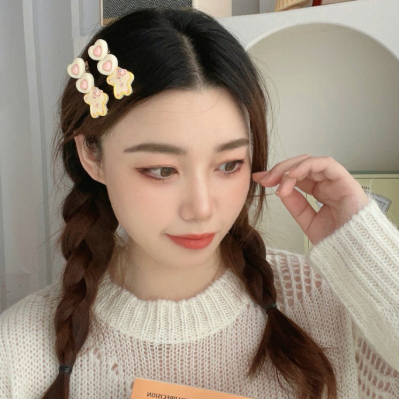 Kẹp Tóc Hình Ngôi Sao / Mặt Cười / Trái Tim Đôi Màu Vàng Phong Cách Hàn Quốc Dễ Thương - y2k / Dễ Thương Dành Cho Bé Gái