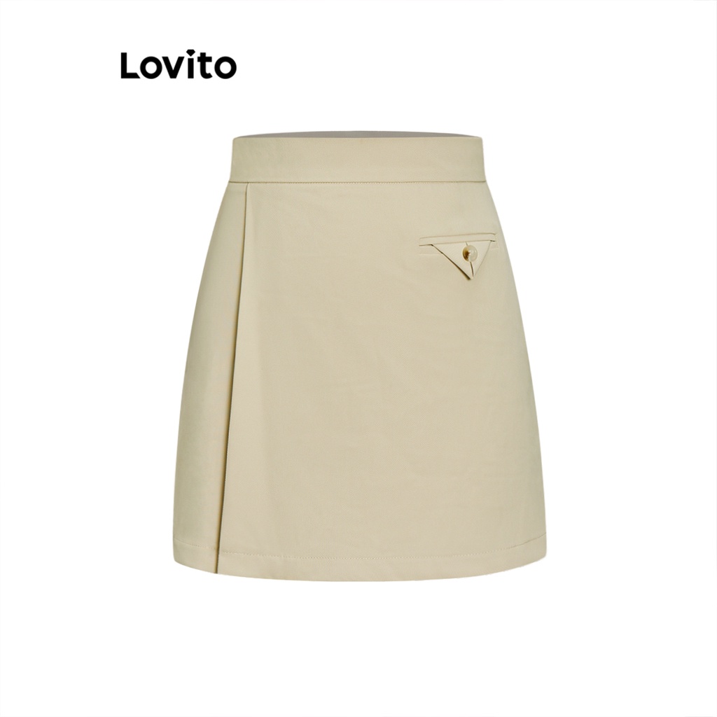 Lovito Váy bất đối xứng hai lớp trơn đơn giản cho nữ L68ED328