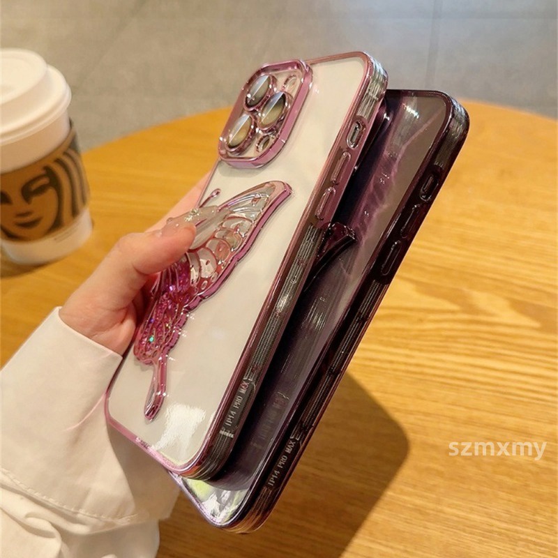 Ôp Điện Thoại Silicon Dẻo Trong Suốt Họa Tiết Bươm Bướm 3d Sang Trọng Chống Rơi Cho iphone 15 14 13 12 11 pro max Vỏ