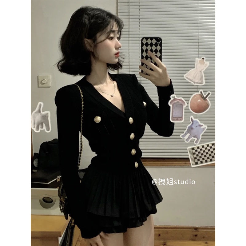 Áo Khoác cardigan Dệt Kim Màu Đen Phong Cách Hàn Quốc Cho Nữ