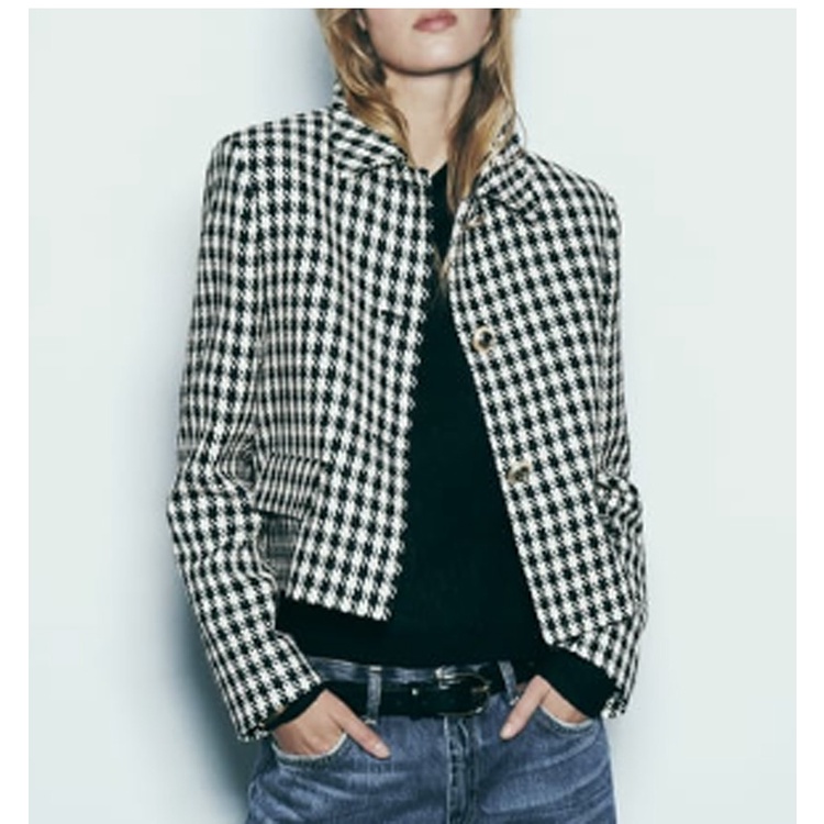 Zara Áo Khoác blazer Ngắn Họa Tiết Răng Cưa 23 Kiểu Sang Trọng Thời Trang Mùa Thu8046509