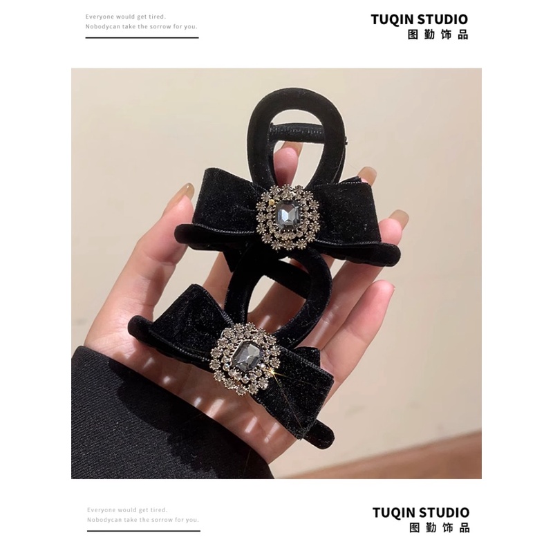 Kẹp Tóc Nơ Nhung Đính Đá Thời Trang Thu Đông