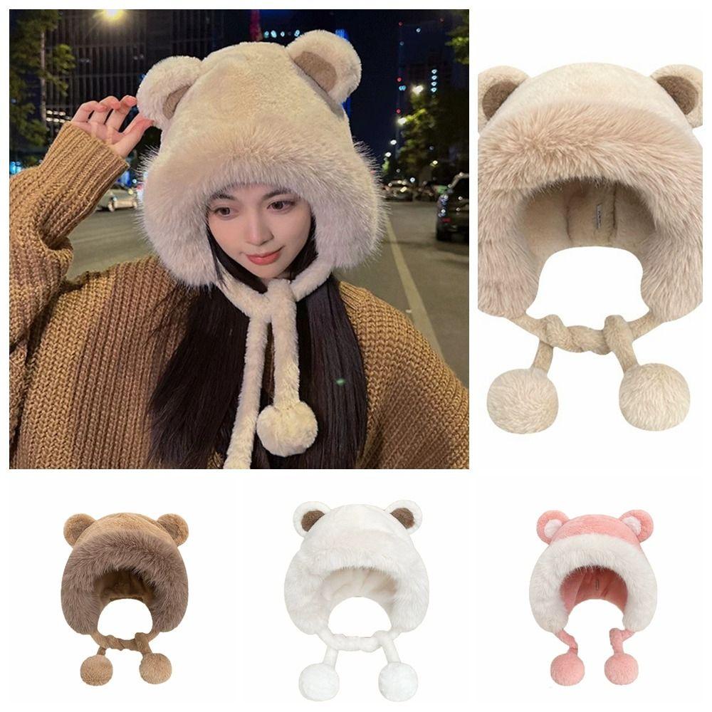 Quillan Mũ beanie Trùm Tai Giữ Ấm Mùa Đông Thiết Kế Tai Gấu Bông Xinh Xắn