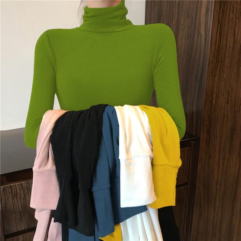 Áo Thun Tay Dài Cổ Cao Dáng Ôm Thời Trang Xuân Thu Cho Nữ