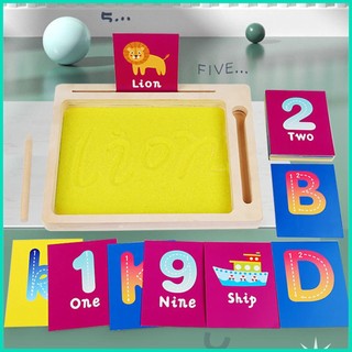 Montessori khay cát bằng gỗ có bút viết chữ và số