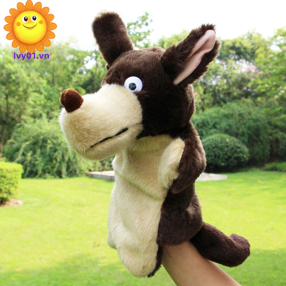 Đồ Chơi Con Rối Đeo Tay Hình Chó Sói Bằng Vải Bông Mềm Mại Dành Cho Trẻ Em