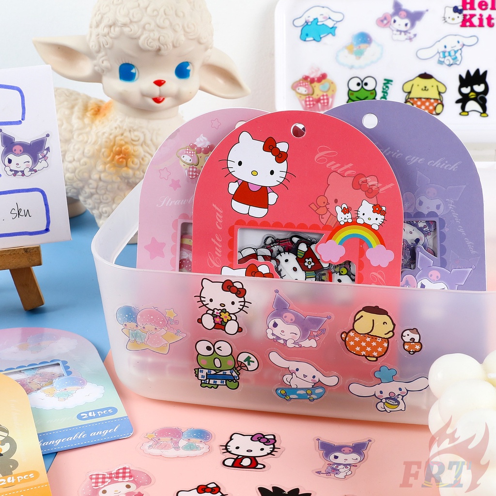 SANRIO ❣️Bộ 24 Miếng Dán Trong Suốt Hình hello kitty / my melody / kuromi / cinnamoroll❣️Tự Làm Nhật Ký Sổ Lưu Niệm Trang Trí Đề Can Dán
