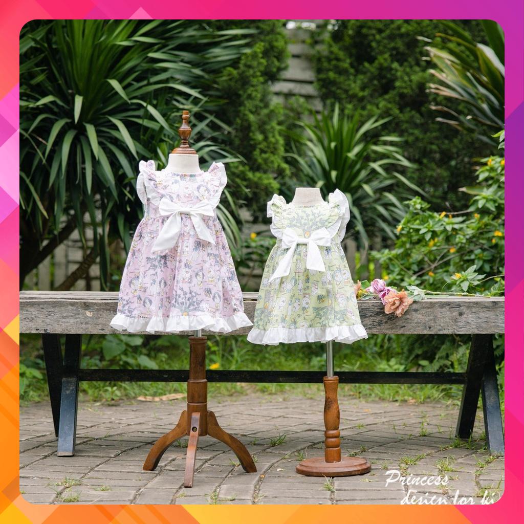 Váy đầm bé gái cánh tiên, phối nơ LOLITA hai màu hồng xanh