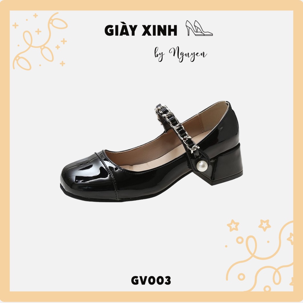 Giày cao gót đế vuông quai xích thời trang 7cm - MARY