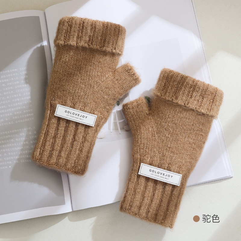 Găng Tay Len Hở Ngón Giữ Ấm Mùa Đông Có Thể Chạm Màn Hình Cảm Ứng