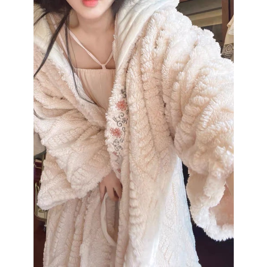 Áo Choàng Ngủ Dáng Dài Bằng Lông Cừu Dày Dặn Phong Cách Mới 2023