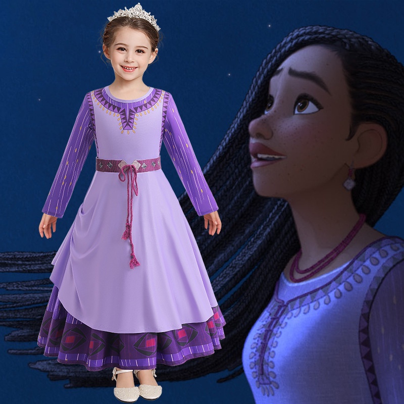 Đầm Ngủ Tay Dài Màu Tím Hóa Trang Ngôi Sao asha star wish Cho Bé Gái / Giáng Sinh / halloween