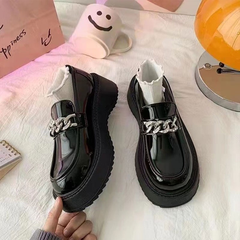 Giày Lười Đế Xuồng Quai Kim Loại Thời Trang vintage Cho Nữ