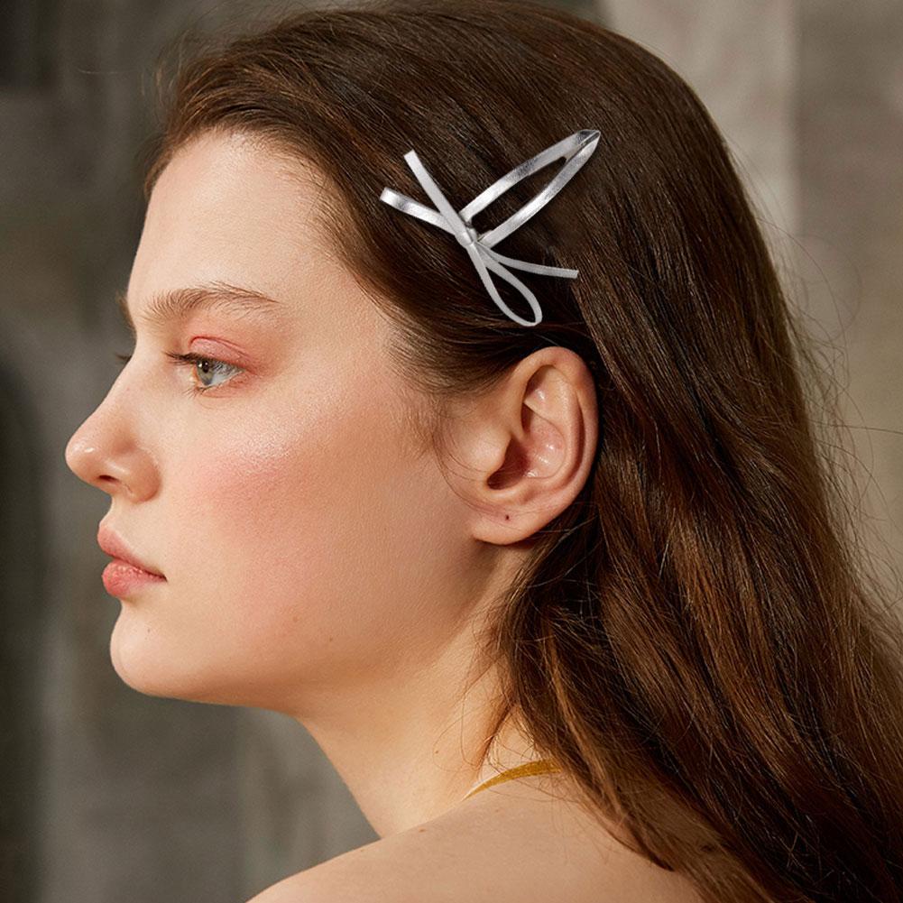 Kẹp Tóc Mỏ Vịt Bằng Da pu Màu Bạc Phong Cách Hàn Quốc i6h3