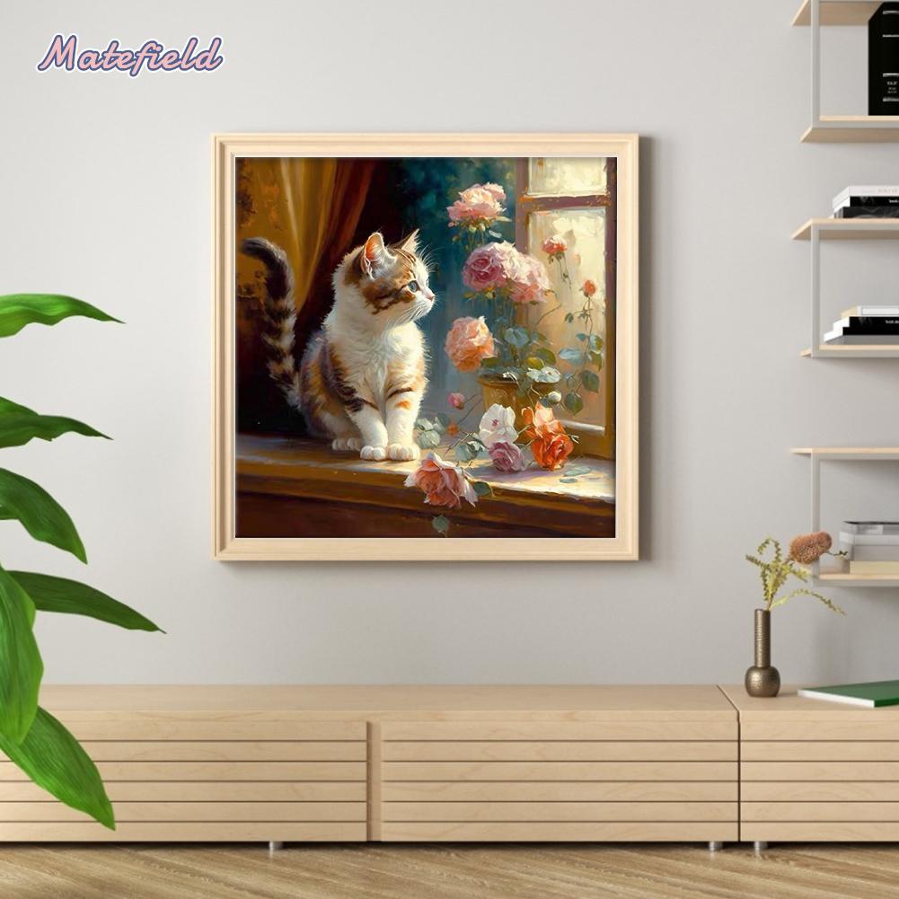 Bộ Dụng Cụ Thêu Tranh Chữ Thập 18ct Hình Mèo Và Hoa Bằng cotton Thân Thiện Với Môi Trường