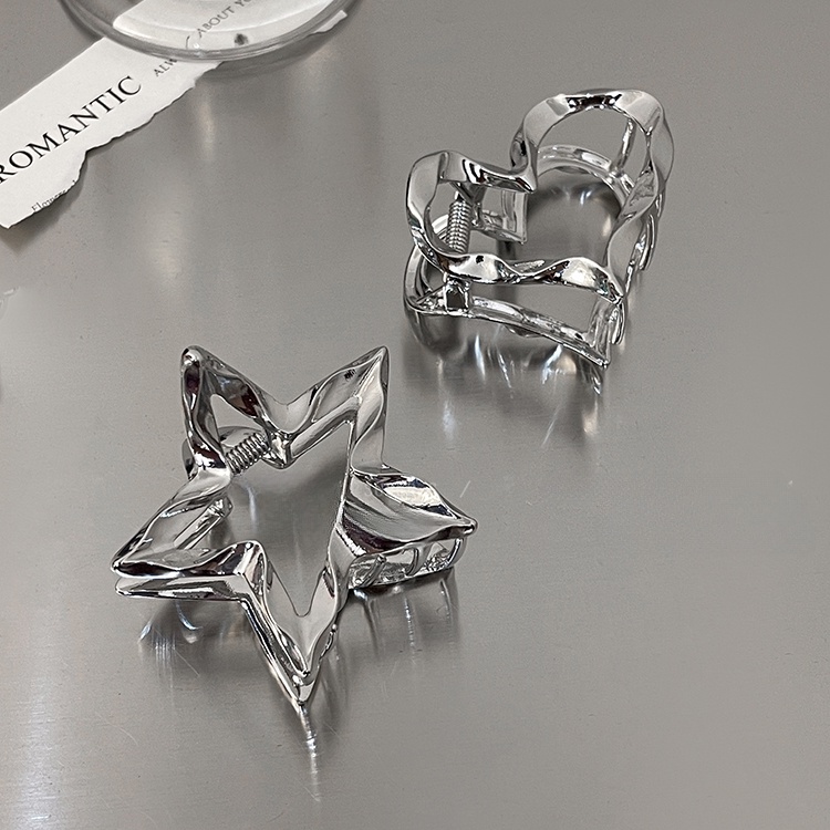  Kẹp Tóc Đuôi Ngựa Hình Ngôi Sao   Trái Tim Bằng Kim Loại Màu Đen Cá Tính 1 Cái 