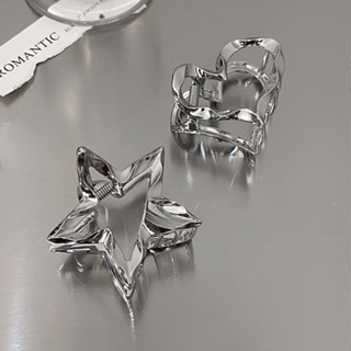  Kẹp Tóc Đuôi Ngựa Hình Ngôi Sao   Trái Tim Bằng Kim Loại Màu Đen Cá Tính 1 Cái 