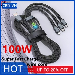 Dây cáp sạc nhanh thông minh 3 trong 1 100w hỗ trợ sạc usb siêu nhanh