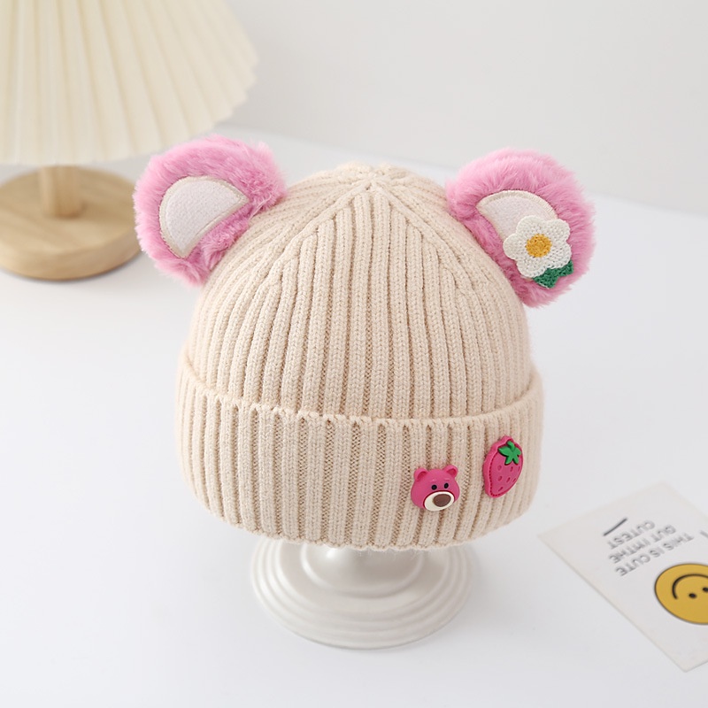 Sq2 Mũ Len Dệt Kim Hình Gấu Dâu Tây Dễ Thương Chống Gió Giữ Ấm Thời Trang Và Giải Trí