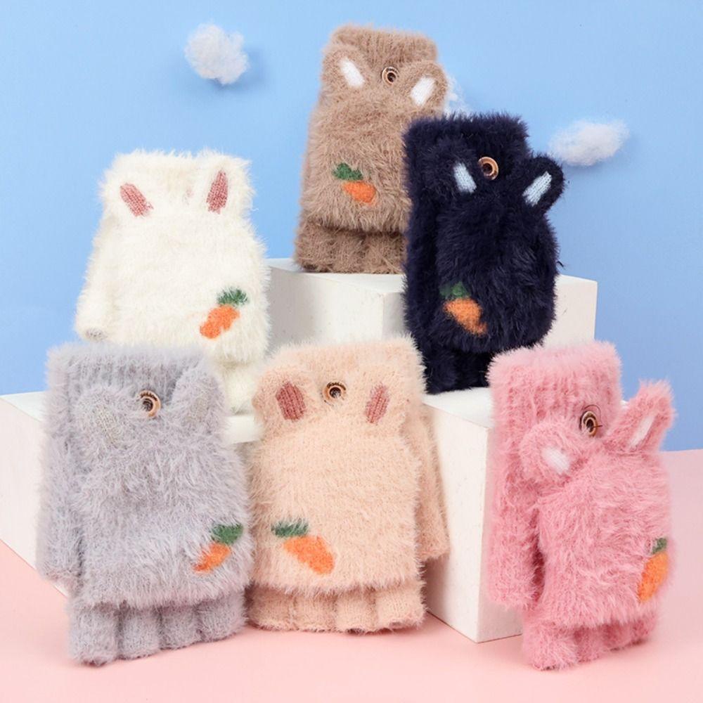 Găng Tay Hở Ngón 1 Ngón Bằng Lông Chồn Nhân Tạo Mềm Mại Giữ Ấm Mùa Đông Cho Trẻ Em