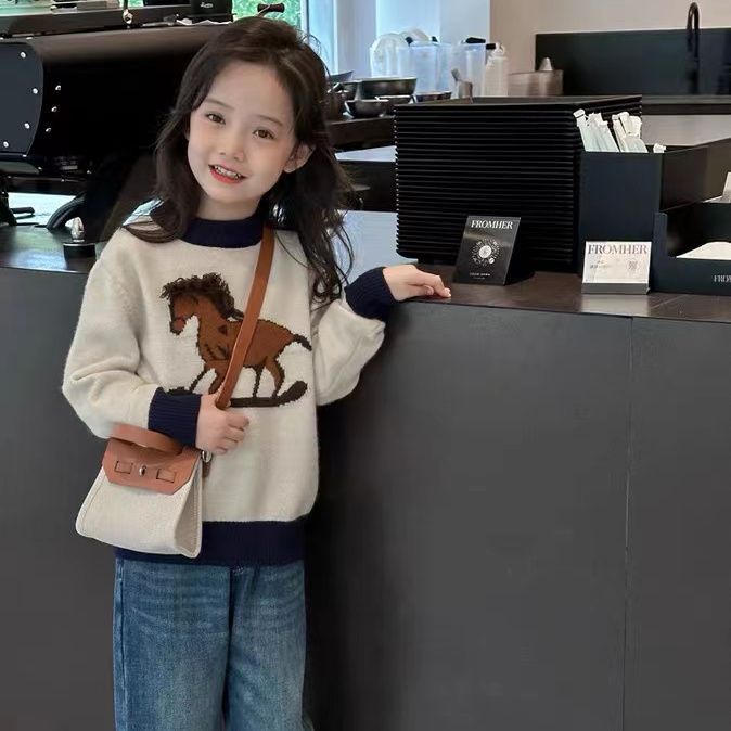 Áo Sweater Dệt Kim Dày Dặn In Hình Ngựa pony Dễ Thương Phong Cách Hàn Quốc Thời Trang Mùa Đông Cho Mẹ Và Bé