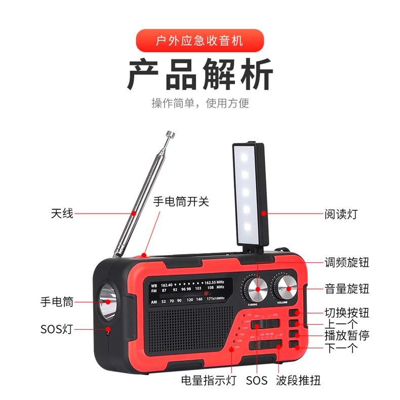 Loa bluetooth Kiêm Đài radio Khẩn Cấp Có Đèn Pin Siêu Sáng 300M Phong Cách Mới Ngoài Trời ksjf