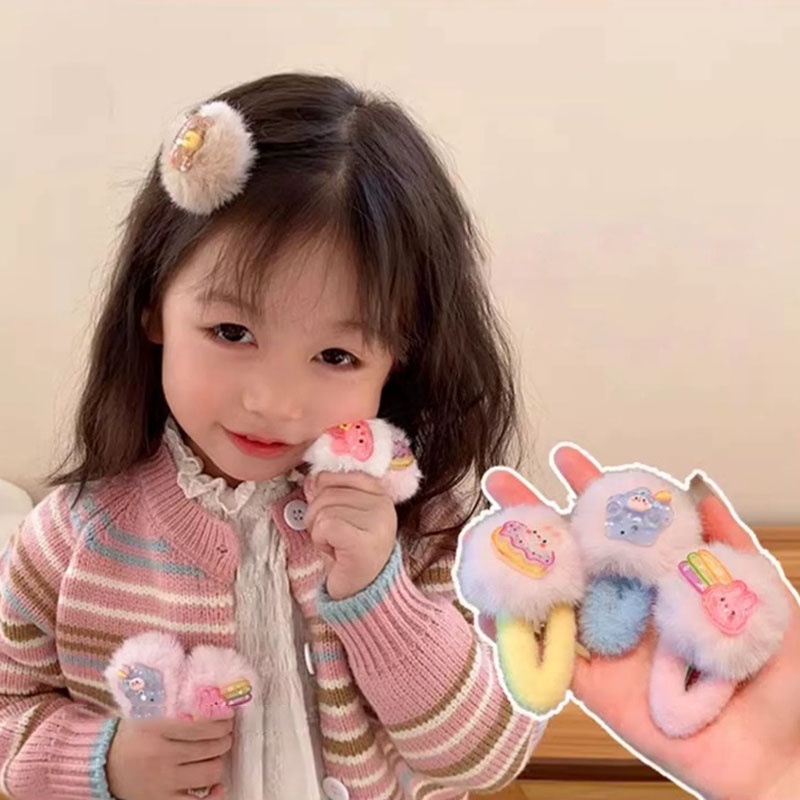 Dễ Thương Kẹp Tóc Vải Lông Xù Đáng Yêu Dành Cho Bé Gái