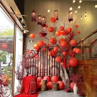 Đèn lồng giấy lụa, đèn lồng tròn trang trí Tết, nhà hàng