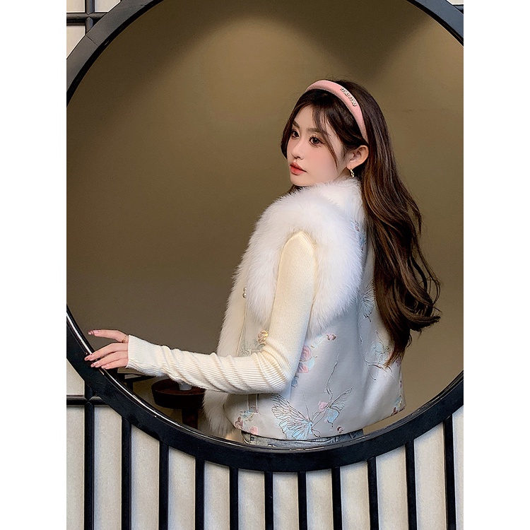 Áo Khoác Hán Phục Lông Cáo Nhân Tạo Phong Cách Trung Hoa Thời Trang Thu Đông 2023