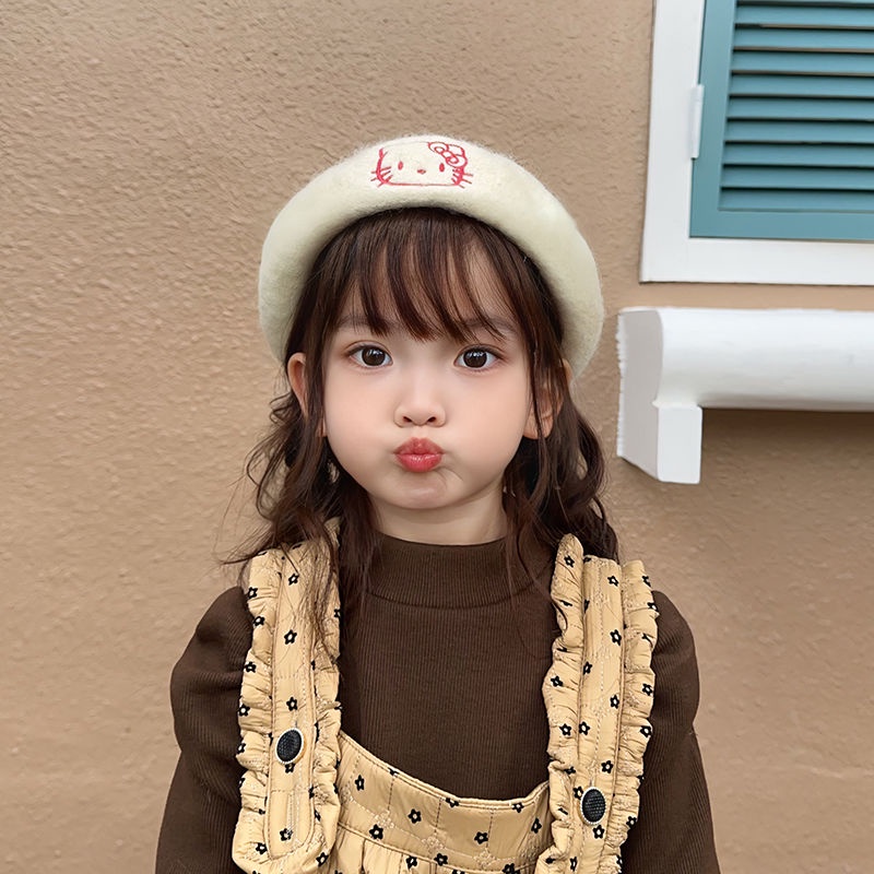 Mũ beret Len Phong Cách Họa Sĩ Hàn Quốc Thời Trang Thu Đông Cho Bé Gái