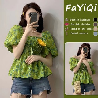 Áo kiểu hàn quốc dáng rộng in hoa kiểu retro xinh xắn cho nữ