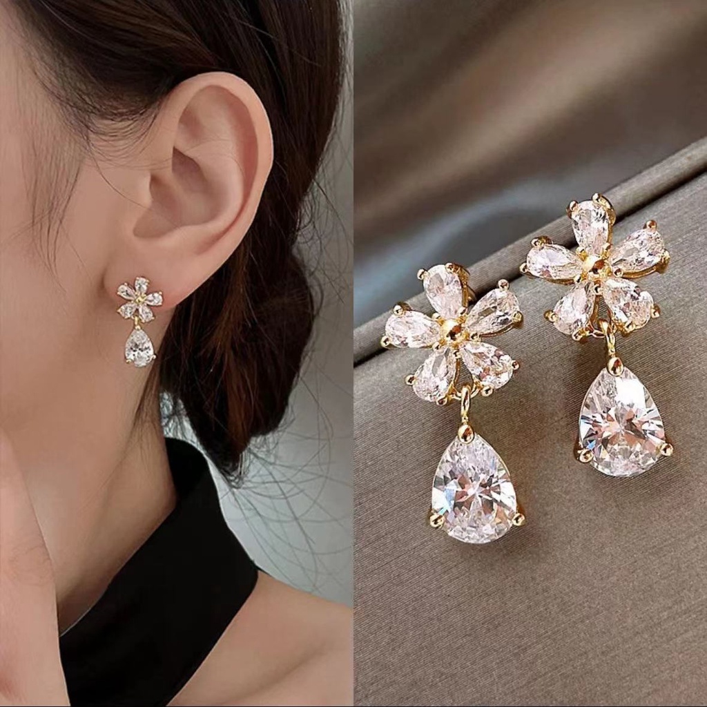 Bông Tai Thời Trang Hàn Quốc 2023 Hình Giọt Nước Hoa Pha Lê