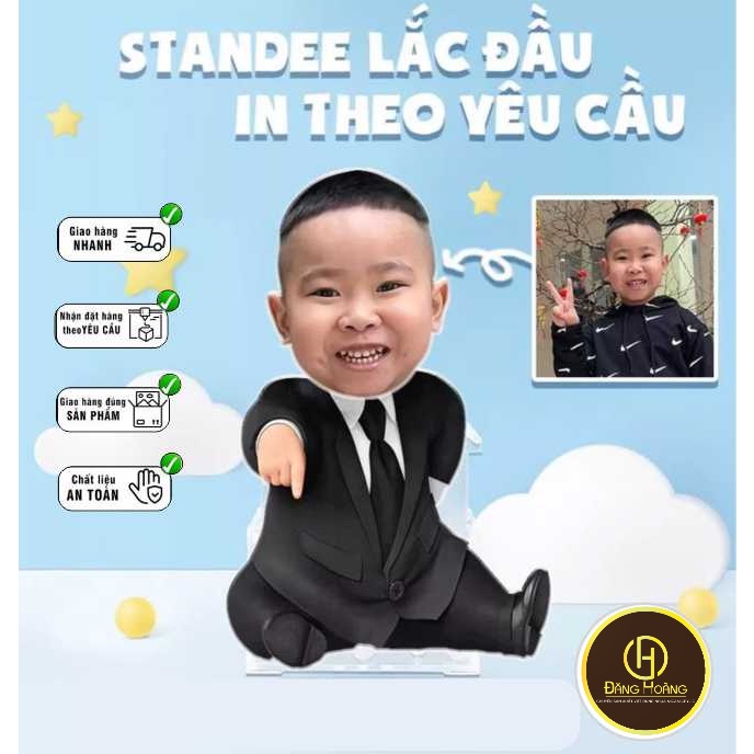 Mô hình standee lắc đầu ghép mặt in theo yêu cầu, mô hình lắc đầu chạy bằng pin in theo yêu cầu đáng