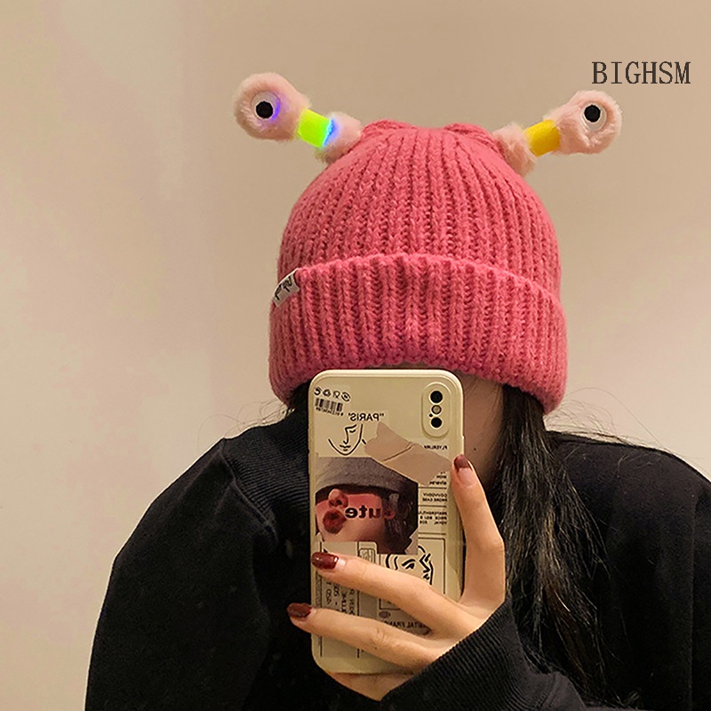 Bighsm 1 Mũ Len beanie Dệt Kim Hình Đôi Mắt Quái Vật Hoạt Hình Có Đèn led Phát Sáng Dành Cho Nữ skk