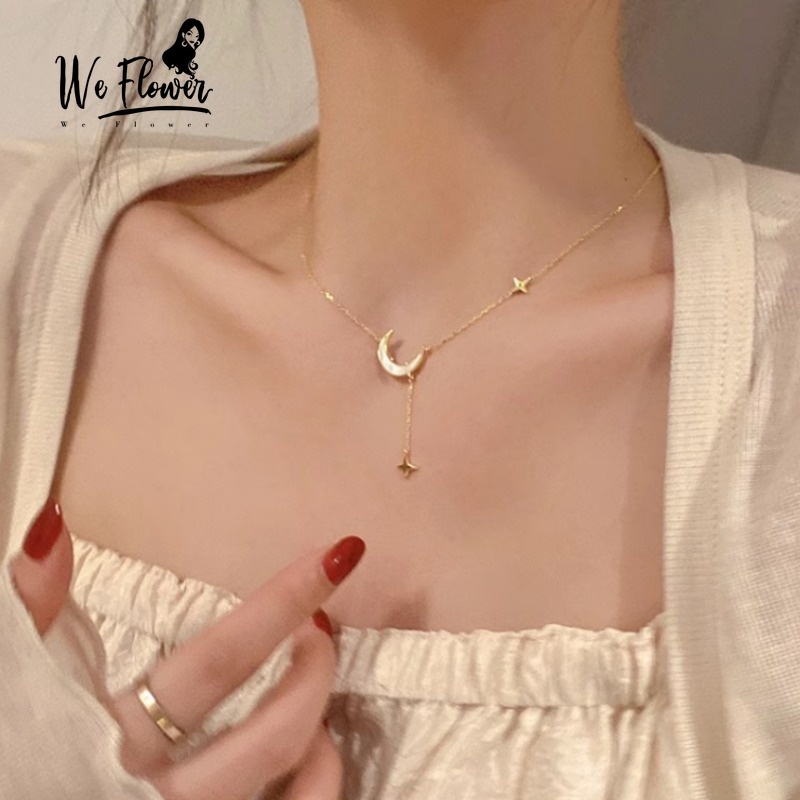 We flower Vòng cổ Mạ Vàng 14k Mặt Hình Ngôi Sao / Mặt Trăng Thời Trang Cho Nữ
