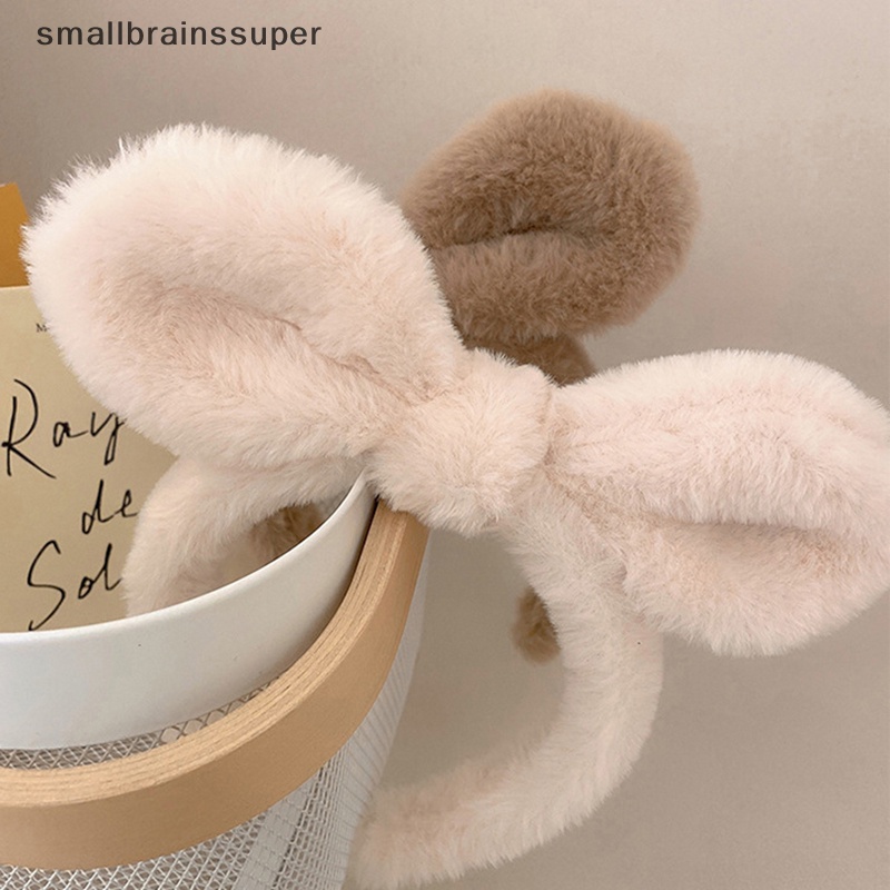 Smallbrainssuper Băng Đô Tai Thỏ Bằng Vải Lông Co Giãn Thời Trang Mùa Đông Dành Cho Nữ sbs
