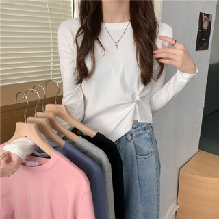 DIDIKA Áo Thun Tay Dài / Ngắn Cổ Tròn Lệch Tà Thời Trang Xuân Thu Cho Nữ
