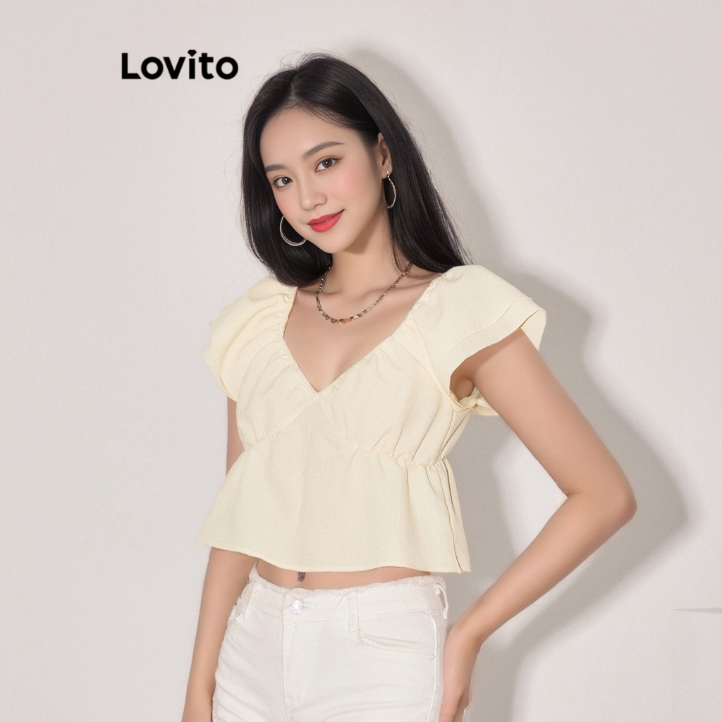 Áo Lovito màu trơn cổ V thời trang thường ngày cho nữ L59ED051 (Màu mơ)