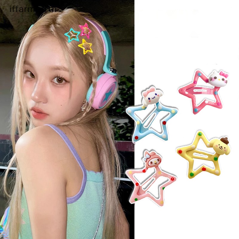SANRIO Bộ 2 Kẹp Tóc Hình Ngôi Sao Năm Cánh Nhiều Màu Sắc Dễ Thương Cho Nữ