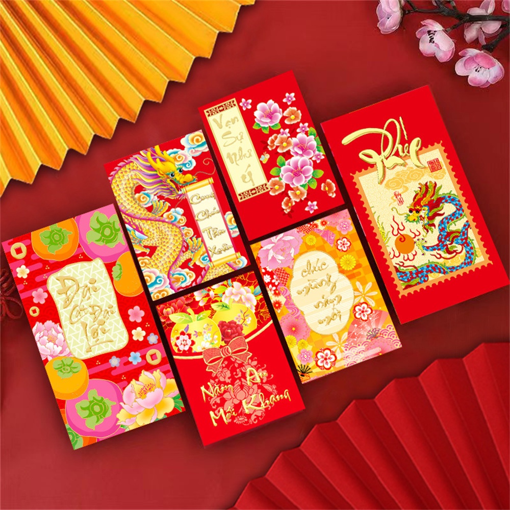 Bao Lì Xì Năm Mới Màu Đỏ Họa Tiết Hoạt Hình Phong Cách Trung Hoa Cho Bé
