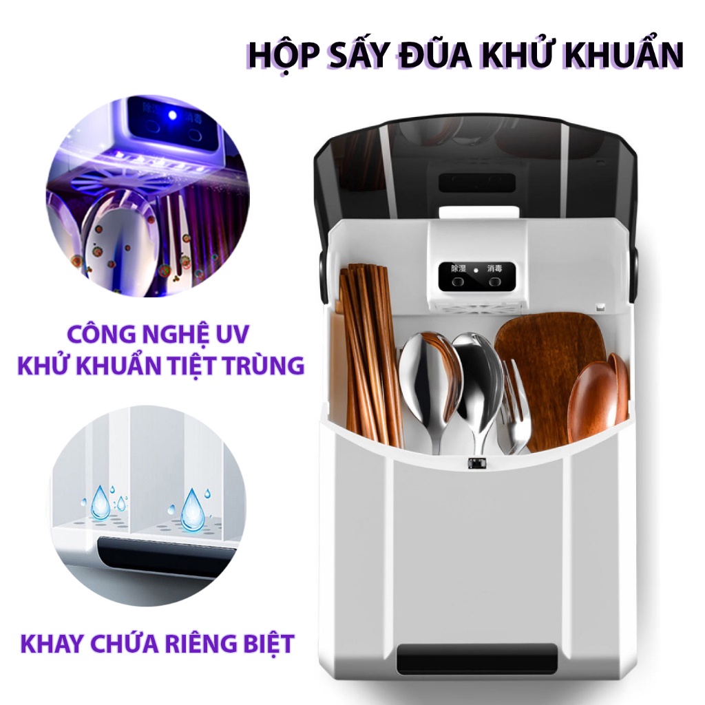 Máy Khử Trùng Đũa Thìa Bằng Tia UV Diệt Khuẩn - Máy Sấy Đũa Ngăn Nấm Mốc Bảo Vệ Sức Khỏe