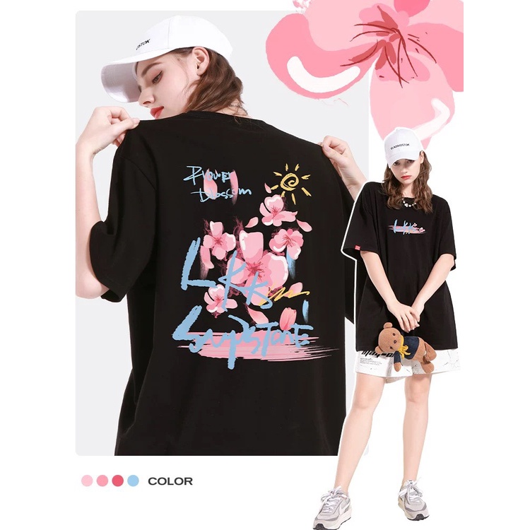 Áo thun nữ form rộng cotton cổ tròn in basic