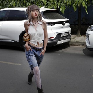 ESS Polo Collar Halter Shirt - Áo sơ mi cổ yếm cột nơ lưng trắng TATICHU