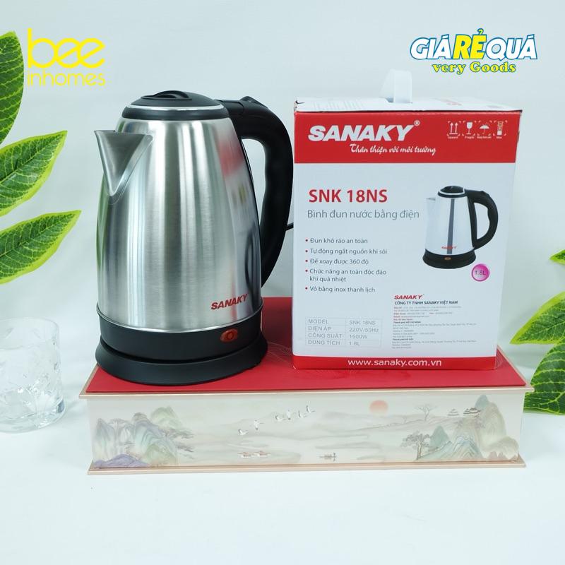 Ấm siêu tốc inox SANAKY 1.8L, bền, giá tốt, chính hãng