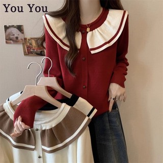 Áo len cardigan cổ búp bê thời trang thu đông kiểu pháp hàng mới 2023 dành cho bạn nữ